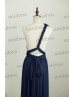 One Shoulder Navy Blue  Jersey Convertible Hi Low Bridesmaid Dress