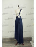 One Shoulder Navy Blue  Jersey Convertible Hi Low Bridesmaid Dress