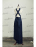 Halter Navy Blue Infinity  Jersey Wrap Convertible Bridesmaid Dress