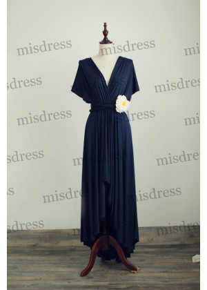 Navy Blue Jersey Convertible Long Bridesmaid Dress