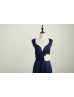 Navy Blue Jersey Convertible V Cut Hi Low Bridesmaid Dress