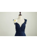 Navy Blue Jersey Convertible High Low Bridesmaid Dress