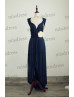 Navy Blue Jersey Convertible High Low Bridesmaid Dress