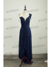 Navy Blue Jersey Convertible High Low Bridesmaid Dress
