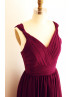 Plum Purple Pleated Chiffon Short Bridesmaid Dress