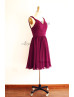 Plum Purple Pleated Chiffon Short Bridesmaid Dress Plum Purple Pleated Chiffon Short Bridesmaid Dress