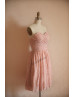 Strapless Sweetheart Dusty Pink Pleated Lace Short Bridesmaid Dress