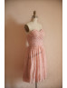 Dusty Pink Strapless Sweetheart Pleats Lace Short Prom Dress