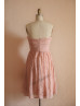 Strapless Sweetheart Dusty Pink Pleated Lace Short Bridesmaid Dress