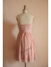 Dusty Pink Strapless Sweetheart Pleats Lace Short Prom Dress