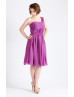 One Shoulder Purple Pleats Chiffon Short Bridesmaid Dress