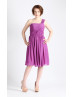 One Shoulder Purple Pleats Chiffon Short Bridesmaid Dress