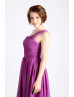 One Shoulder Purple Chiffon Knee Length Bridesmaid Dress