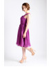 One Shoulder Purple Chiffon Knee Length Bridesmaid Dress