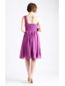 One Shoulder Purple Chiffon Knee Length Bridesmaid Dress