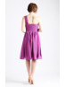 One Shoulder Purple Pleats Chiffon Short Bridesmaid Dress