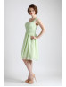 One Shoulder Sage Pleats Chiffon Short Bridesmaid Dress