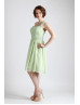 One Shoulder Light Green Pleats Chiffon Short Prom Dress