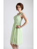 One Shoulder Light Green Pleats Chiffon Short Prom Dress