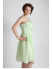 One Shoulder Light Green Pleats Chiffon Short Prom Dress