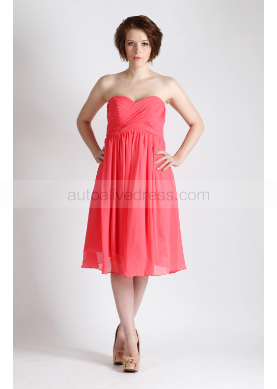 Coral Chiffon Sweetheart Ruched Bridesmaid Dress