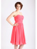 Coral Strapless Sweetheart Chiffon Knee Length Prom Dress