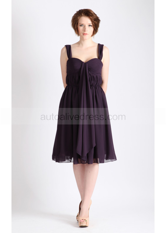 Changeable Straps Deep Purple Chiffon Short Bridesmaid Dress
