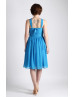 Halter Neck Blue Short Airy Chiffon Bridesmaid Dress