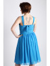 Halter Neck Blue Short Airy Chiffon Bridesmaid Dress