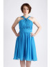 Halter Neck Blue Short Airy Chiffon Bridesmaid Dress