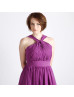 Halter Neck Purple Chiffon Knee Length Bridesmaid Dress