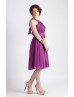 Halter Neck Purple Chiffon Knee Length Bridesmaid Dress