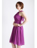 Halter Neck Purple Chiffon Knee Length Bridesmaid Dress