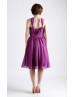 Purple Pleats Chiffon Knee Length Bridesmaid Dress