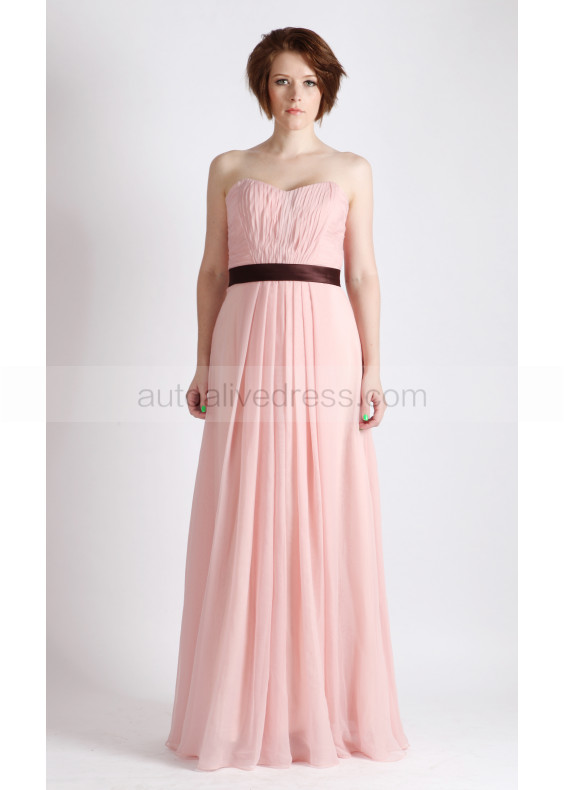 Light Pink Chiffon Strapless Sweetheart Long Prom Dress