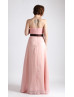 Light Pink Chiffon Strapless Sweetheart Long Prom Dress