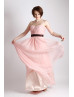 Light Pink Chiffon Strapless Sweetheart Long Prom Dress