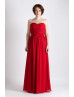 Red Strapless Chiffon Floor Length Bridesmaid Dress