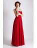 Red Strapless Chiffon Floor Length Bridesmaid Dress