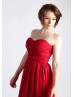 Strapless Sweetheart Neck Red Chiffon Beach Bridesmaid Dress