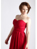 Red Strapless Chiffon Floor Length Bridesmaid Dress