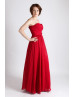 Red Strapless Chiffon Floor Length Bridesmaid Dress