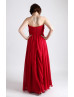 Red Strapless Chiffon Floor Length Bridesmaid Dress