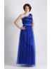 One Shoulder Royal Blue Satin Tulle Long Bridesmaid Dress