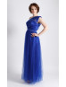 One Shoulder Royal Blue Satin Tulle Long Bridesmaid Dress