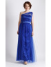 One Shoulder Royal Blue Satin Tulle Long Bridesmaid Dress