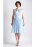 Sky Blue Ruching Chiffon Short Bridesmaid Dress