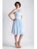 Halter Neck Sky Blue Pleated Chiffon Bridesmaid Dress