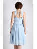 Halter Neck Sky Blue Pleated Chiffon Bridesmaid Dress