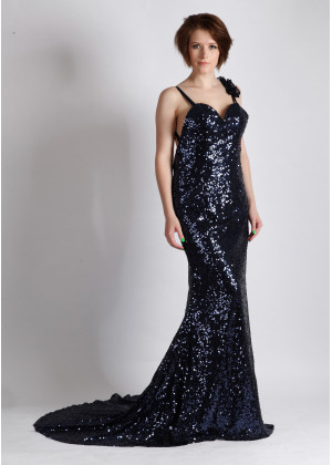 Sexy Navy Blue Sequin Backless Bridesmaid Dress